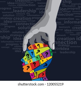 man's question in a hand, solution concept