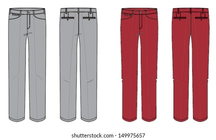 Pantalones rojos y grises del hombre ponen dibujo técnico
