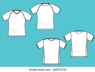 Man's round and V-neck T-shirt set technical drawing