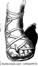 Man's Sandal from the Roman era, vintage line drawing or engraving illustration.