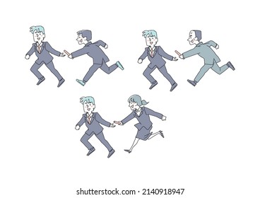 Man's set Comical handwritten person vector, line drawing and color