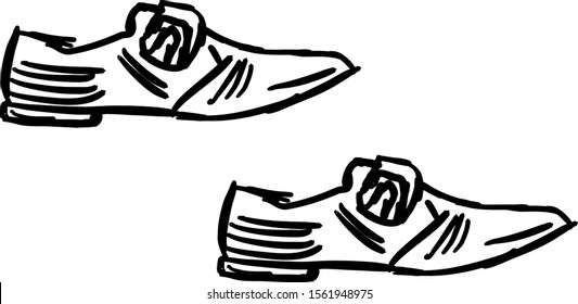 Mans shoes drawing, illustration, vector on white background.