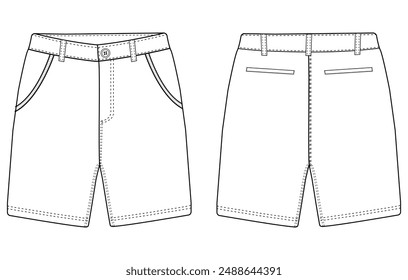 mans short pants outline drawing cargo shorts vector technikal sketch vector, template illustration on grey background