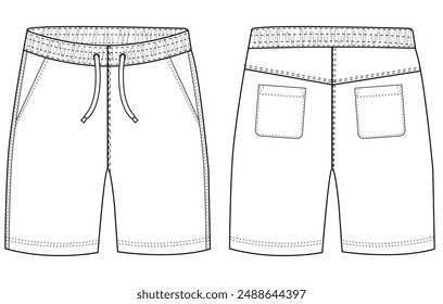 mans short pants outline drawing cargo shorts vector technikal sketch vector, template illustration on grey background