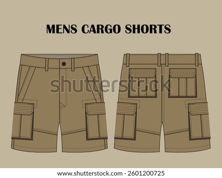 Mans short pants outline drawing cargo shorts vector technical sketch vector, template