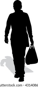 The man's silhouette with a bag