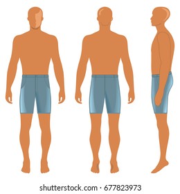 Man's silhouette  in briefs (front, side & back view). Vector illustration isolated on white background