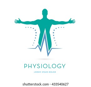 MAN'S SILHOUETTE WITH OPES ARMS, HEARTRATE, VECTOR LOGO / ICON, PHYSIOLOGY LOGO TEMPLATE, PHYSICAL THERAPY, ATHLETE HEALTH