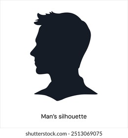 Perfil de silhueta do homem. Avatar. Ilustração de vetor. Silhueta do lado humano.