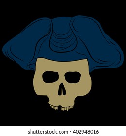 Man's Skull in a blue pirate hat isolated on a black background. Vector illustration EPS 10 