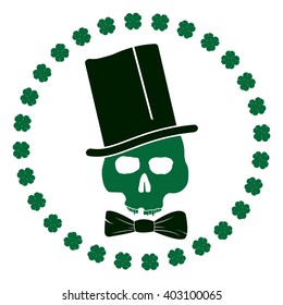 Man's Skull in a green top hat in a shamrock ring. Isolated on a white background. St. Patrick's day design. Vector illustration EPS 10 