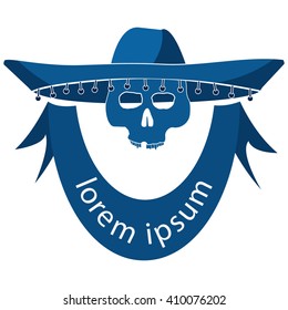 Man's Skull in a mexican sombrero and ribbon with space for text. Isolated on a white background. Vector illustration EPS 8