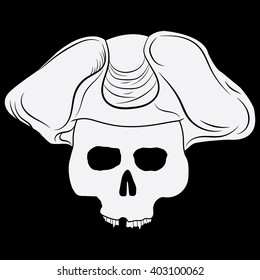 Man's Skull in a pirate hat isolated on a black background. Vector illustration EPS 10 
