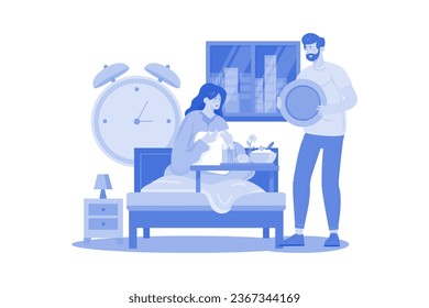 Man's Special Breakfast in Bed for Woman