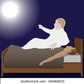 Man's spirit is rising out of his body and moving toward the light
