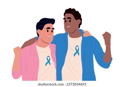 A mans and a symbol of mens health. Prostate cancer awareness ribbon with. Flat vector illustration