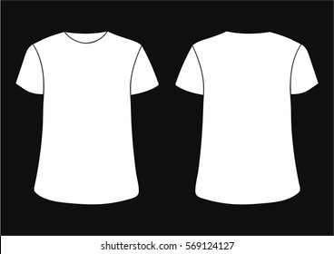 Man's T-shirt template. White on black background. Vector illustration