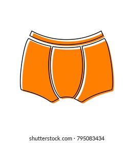 Man's underwear sign. Vector. Black line icon with shifted flat orange filled icon on white background. Isolated.