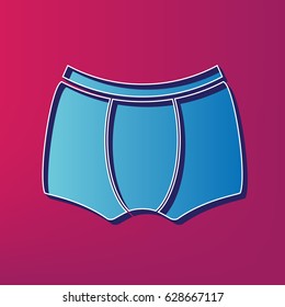 Man`s underwear sign. Vector. Blue 3d printed icon on magenta background.