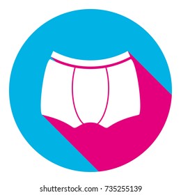 Man's underwear sign. Vector. Flat white icon with mexican pink shadow inside sky blue(S and G) circle at white background. Isolated. Trend colors in 2017.