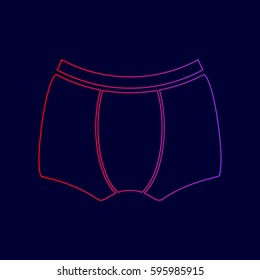 Man's underwear sign. Vector. Line icon with gradient from red to violet colors on dark blue background.