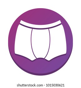 Man's underwear sign. Vector. White icon with flat shadow on purpureus circle at white background. Isolated.