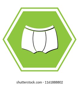Man's underwear sign. Vector. White icon with black shadow at yellow green honeycomb on white background.