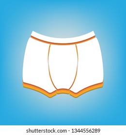 Man's underwear sign. Vector. White icon with 3d warm-colored gradient body at sky blue background.