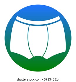 Man`s underwear sign. Vector. White icon in bluish circle on white background. Isolated.