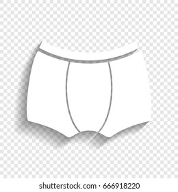 Man's underwear sign. Vector. White icon with soft shadow on transparent background.