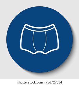 Man's underwear sign. Vector. White contour icon in dark cerulean circle at white background. Isolated.