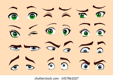 Man's and woman's emotions isolated vector eyes and eyebrows silhouette, face parts.