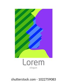 Man`s and woman`s face silhouette. Abstract logo concept for Creative mind, learning and design icons, also for beauty salon, spa, massage, cosmetic shop. Vector logo template.