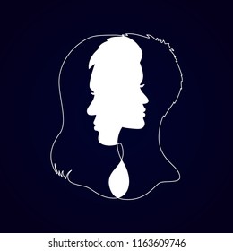 Man`s and woman`s face silhouette. Abstract logo concept, template. Vector illustration.