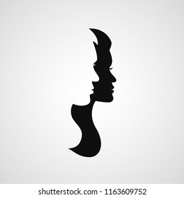 Man`s and woman`s face silhouette. Abstract logo concept, template. Vector illustration.