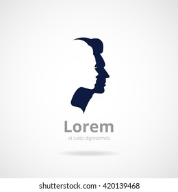Man`s and woman`s face silhouette. Abstract logo concept for beauty salon, spa, massage, cosmetic shop. Vector logo template.