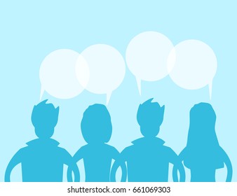 Mans and Women silhouettes with Speech Bubbles. Communication and People Connection Concept  Flat Design. Vector Illustration