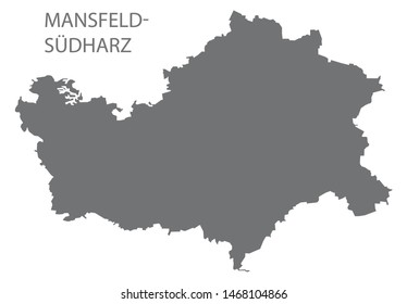 Mansfeld-Suedharz grey county map of Saxony Anhalt Germany DE