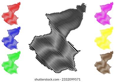 Mansfield Non-metropolitan district (United Kingdom of Great Britain and Northern Ireland, ceremonial county Nottinghamshire or Notts, England) map vector illustration, scribble sketch map