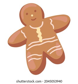 Man-shaped cookie, sweet homemade bakery. Colored cartoon doodle. Hand drawn vector illustration. Single drawing isolated on white. Element for Christmas design, print, sticker, card, decoration, wrap