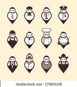 Man-shaped push pin set of different occupations