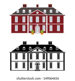Mansion in 18th century Queen Anne style, color and black monochrome version on different layers svg