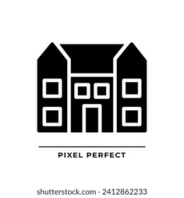 Mansion black glyph icon. Large dwelling house. Luxury real estate. Purchase expensive property. Residence. Silhouette symbol on white space. Solid pictogram. Vector isolated illustration