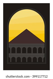 mansion building in window frame