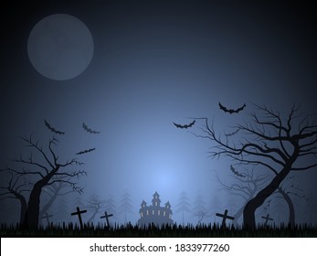 The mansion in the cemetery in the moonlight