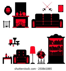 Mansion hall in flat design. Vector illustration.