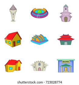 Mansion house icons set. Cartoon set of 9 mansion house vector icons for web isolated on white background