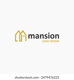 Mansion logo design inspiration . building logo design template . real estate logo design . home icon . house icon . roof M concept