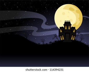 Mansion At Night alongside graveyard