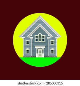 mansion on yellow background in round frame